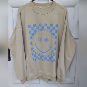 Pink Lily Oversized Snowflake Checkered Smiley Face Sweatshirt Size Medium